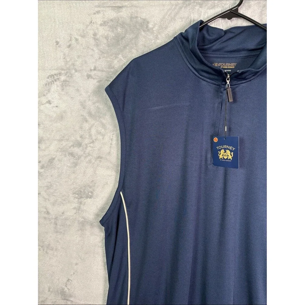 NWT New Tourney by Greg Norman Blue Pullover 15 UPF Golf 1/4 Zip Vest Size XXL